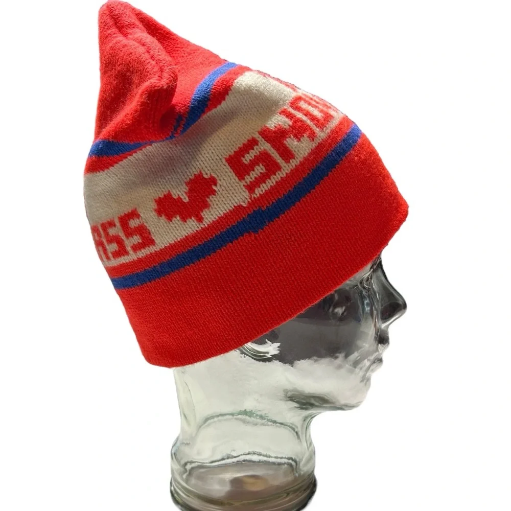 Vintage 80s Aspen Snowmass Ski Beanie Neon Orange Retro OS